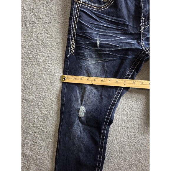 Lamasini Jeans Mens 30x30 Measure 28x32 Blue Denim Distressed Embellished Grunge - Picture 8 of 13